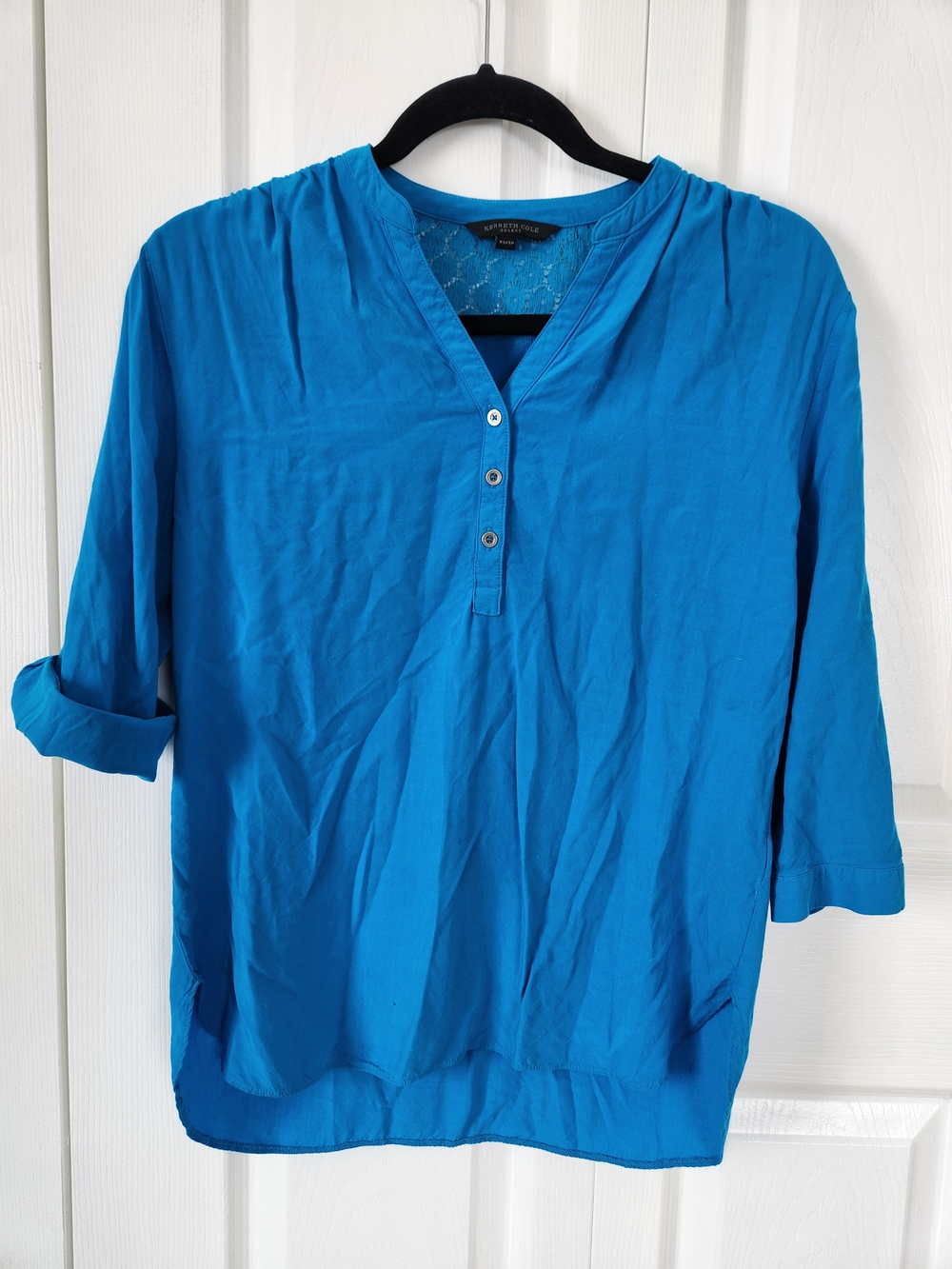 Kenneth Cole Women's Blue Henley Buttoned Blouse